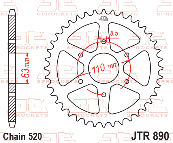 Lánckerék hátsó, 520-as lánchoz, JTR890.