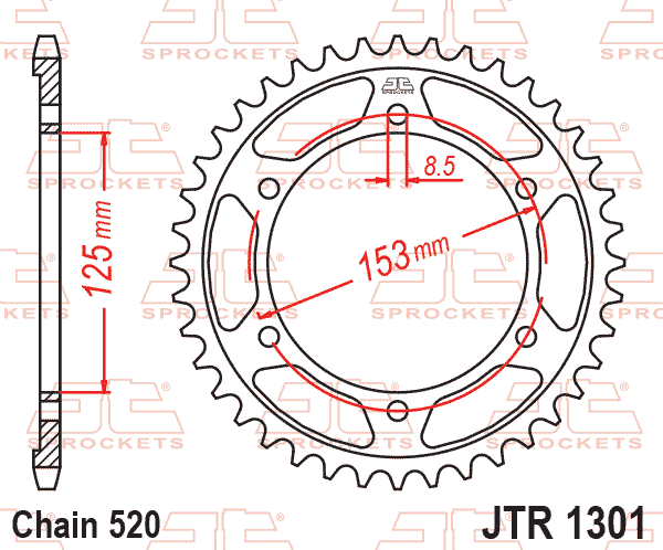 Lánckerék hátsó, 520-as lánchoz, JTR1301.