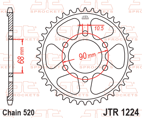 Lánckerék hátsó, 520-as lánchoz, JTR1224.