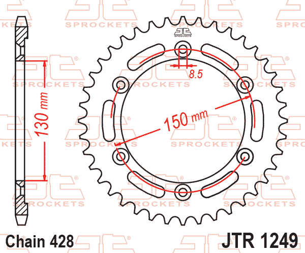 Lánckerék hátsó, 428-as lánchoz, JTR1249.