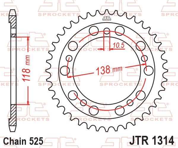 Lánckerék hátsó, 525-ös lánchoz, JTR1314.