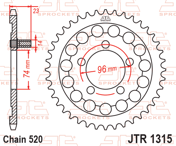 Lánckerék hátsó, 520-as lánchoz, JTR1315.
