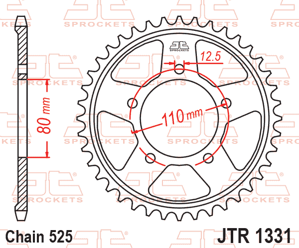 Lánckerék hátsó, 525-ös lánchoz, JTR1331.