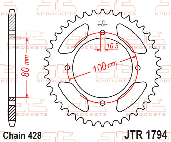 Lánckerék hátsó, 428-as lánchoz, JTR1794.