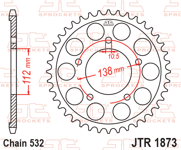 Lánckerék hátsó, 532-es lánchoz, JTR1873.