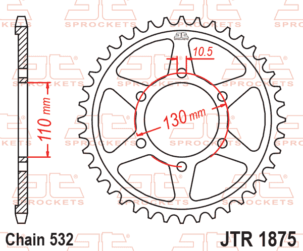Lánckerék hátsó, 532-es lánchoz, JTR1875.