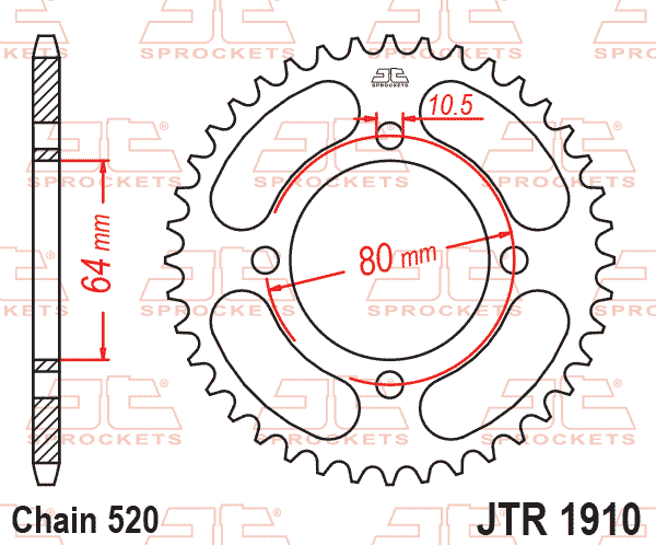 Lánckerék hátsó, 520-as lánchoz, JTR1910.
