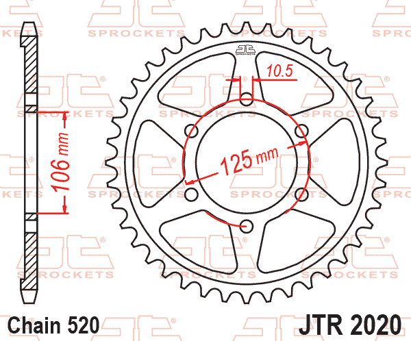 Lánckerék hátsó, 520-as lánchoz, JTR2020.