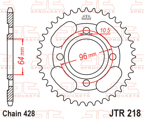 Lánckerék hátsó, 428-as lánchoz, JTR218.
