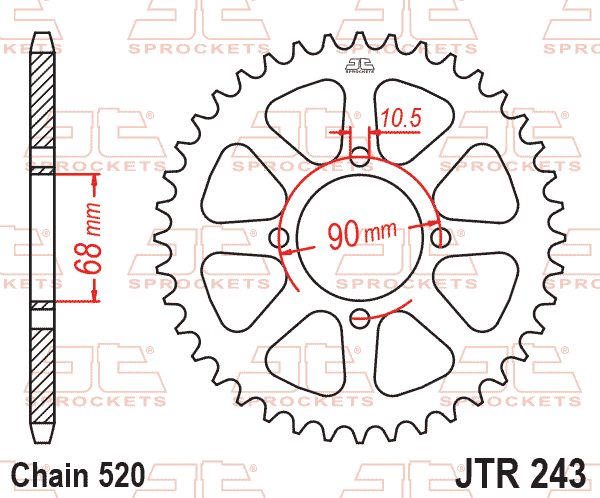 Lánckerék hátsó, 520-as lánchoz, JTR243.