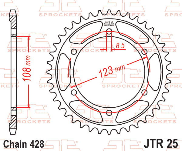 Lánckerék hátsó, 428-as lánchoz, JTR25.