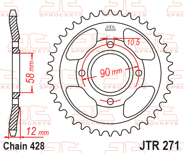 Lánckerék hátsó, 428-as lánchoz, JTR271.