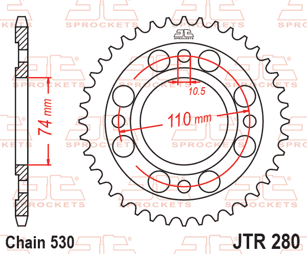 Lánckerék hátsó, 530-as lánchoz, JTR280.