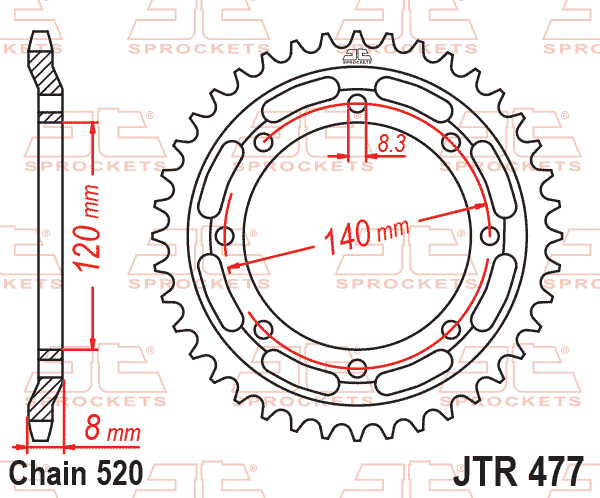 Lánckerék hátsó, 520-as lánchoz, JTR477.