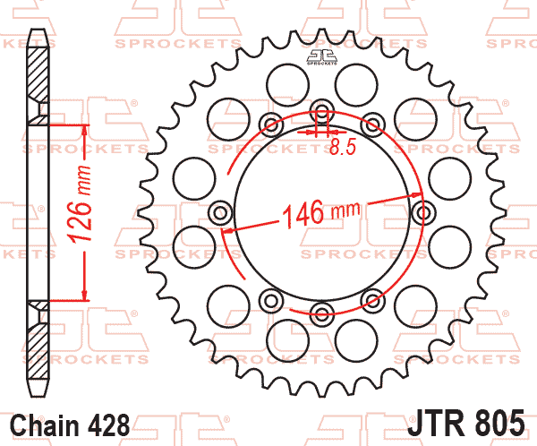 Lánckerék hátsó, 428-as lánchoz, JTR805.