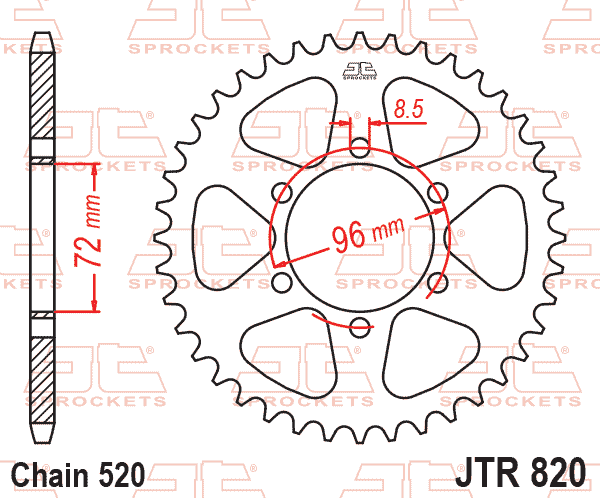 Lánckerék hátsó, 520-as lánchoz, JTR820.