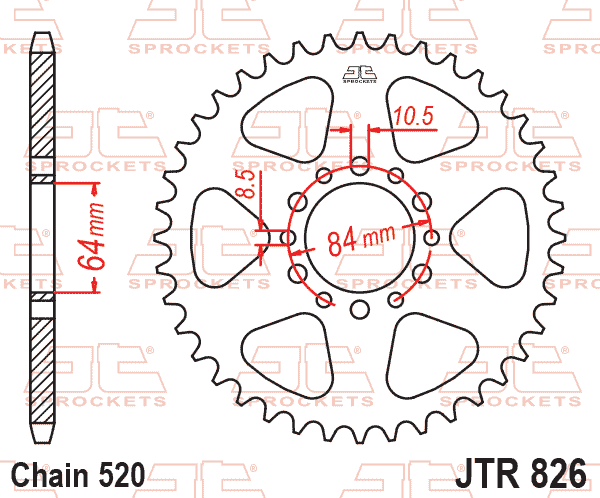 Lánckerék hátsó, 520-as lánchoz, JTR826.