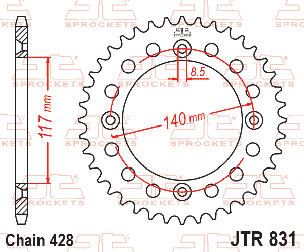 Lánckerék hátsó, 428-as lánchoz, JTR831.