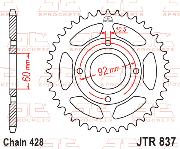 Lánckerék hátsó, 428-as lánchoz, JTR837.