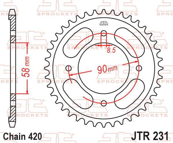 Lánckerék hátsó, 420-as lánchoz, JTR231.