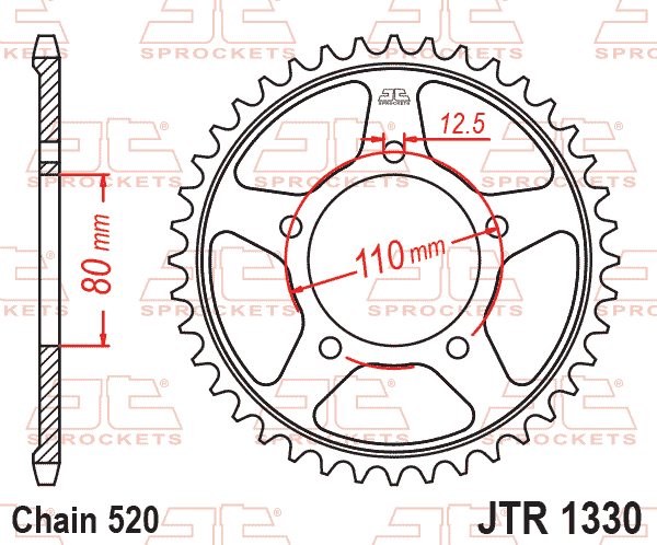 Lánckerék hátsó, 520-as lánchoz, JTR1330.