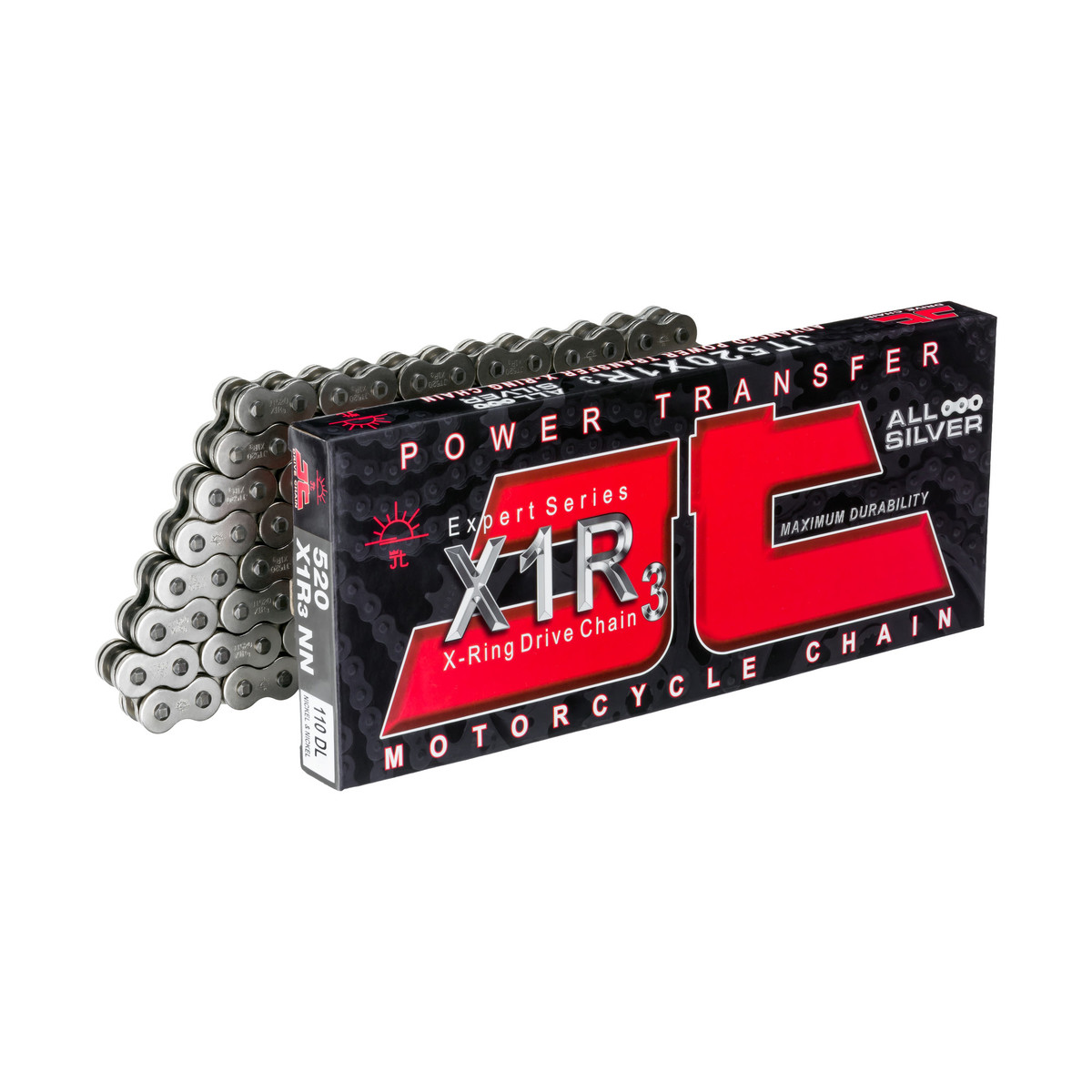 Lánc JTC520X1R3NN/080, 80LE-ig, 520-as 080-szemes, X gyűrűs, nittelő és patent szemes, nikkel, Road, Off Road, Cross, ATV,