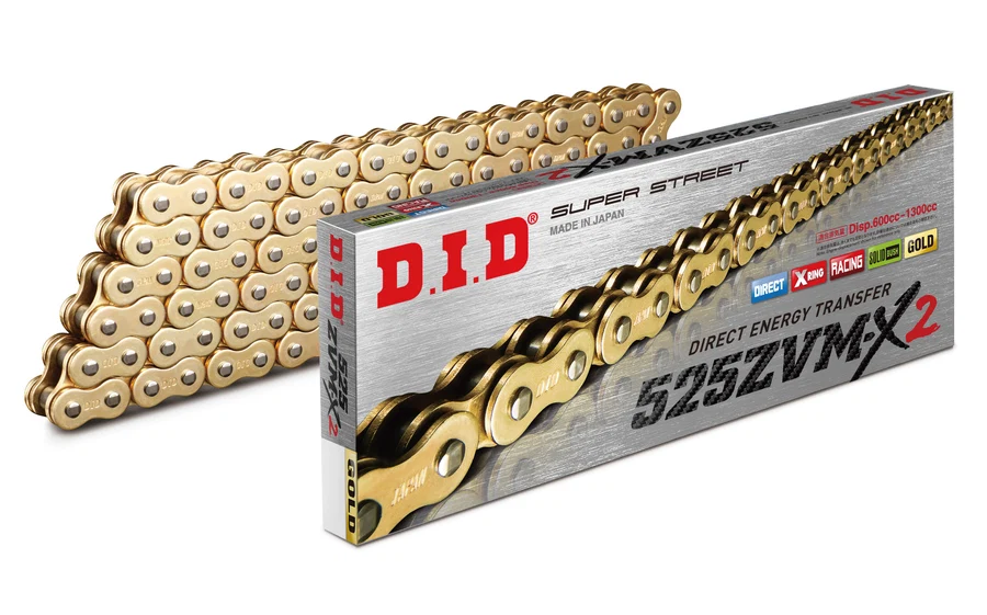 Lánc DID525ZVMX2G&G/114, 125LE-felett, 525-ös 114-szemes, X gyűrűs, nittelőszemes, arany, Road