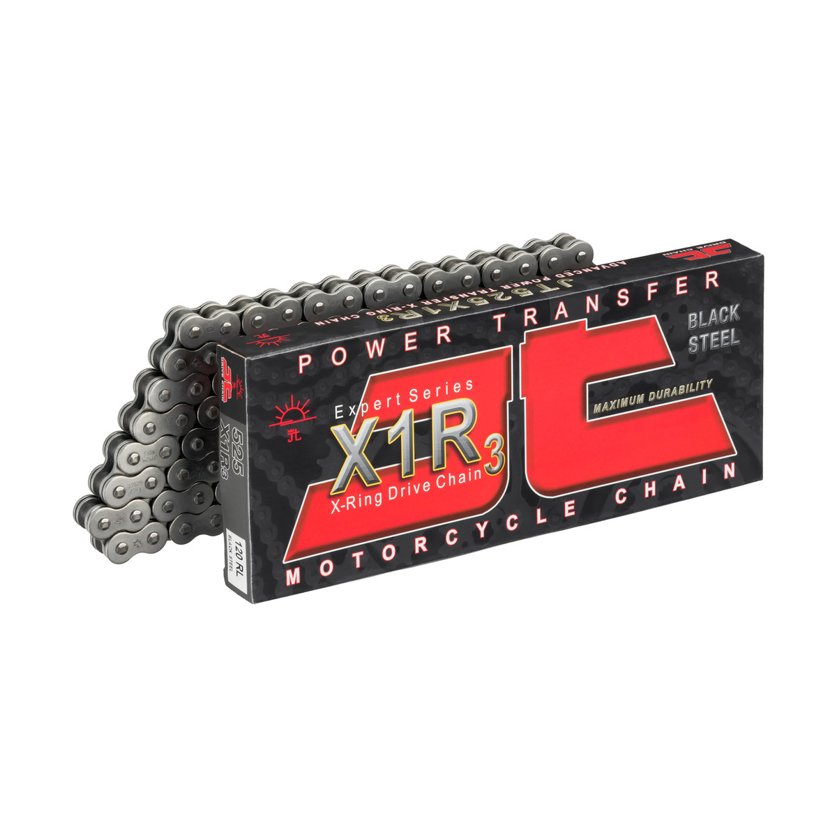 Lánc JTC525X1R3/108, 100LE-ig, 525-ös 108-szemes, X gyűrűs, nittelőszemes, fekete, Road, Off Road, Cross, ATV