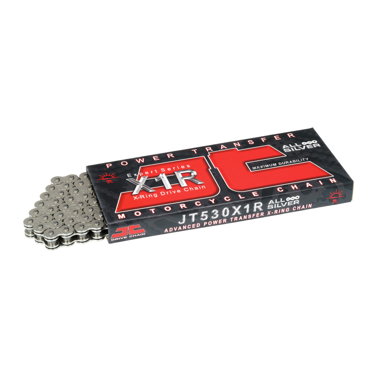 Lánc JTC530X1RNN/128, 100LE-ig, 530-as 128-szemes, X gyűrűs, nittelőszemes, nikkel, Road, Off Road, Cross, ATV