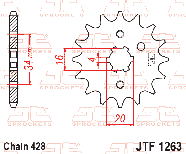 Lánckerék első, 428-as lánchoz, JTF1263.