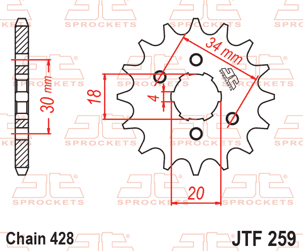 Lánckerék első, 428-as lánchoz, JTF259.