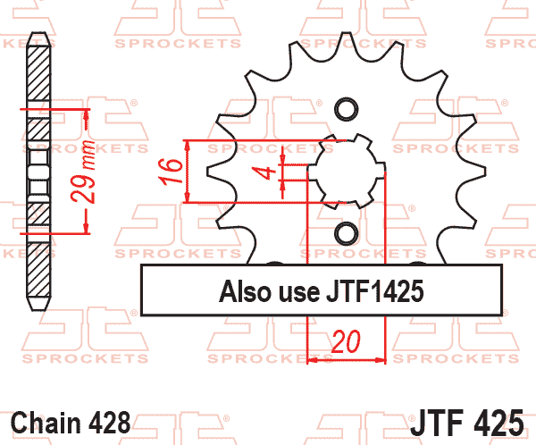Lánckerék első, 428-as lánchoz, JTF425.