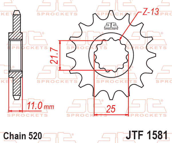 Lánckerék első, 520-as lánchoz, JTF1581.