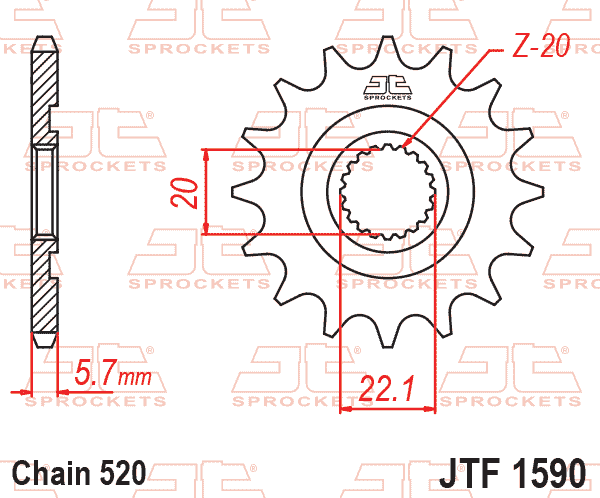 Lánckerék első, 520-as lánchoz, JTF1590.