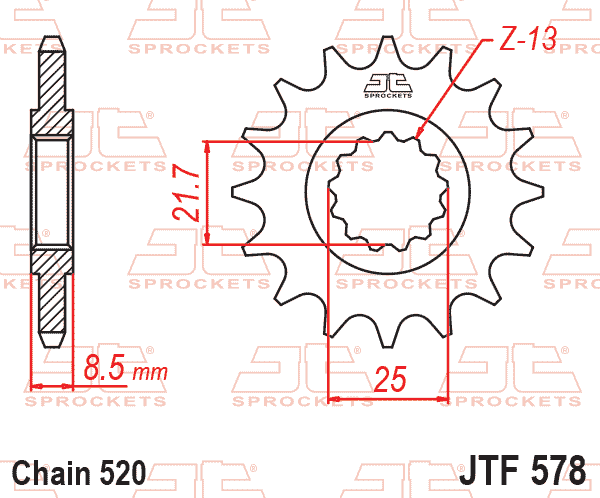 Lánckerék első, 520-as lánchoz, JTF578.