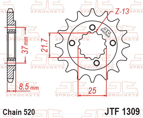 Lánckerék első, 520-as lánchoz, JTF1309.