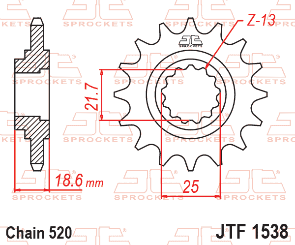 Lánckerék első, 520-as lánchoz, JTF1538.