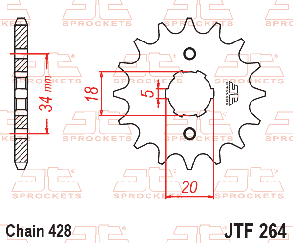Lánckerék első, 428-as lánchoz, JTF264.