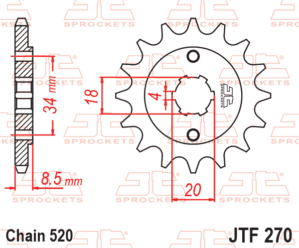 Lánckerék első, 520-as lánchoz, JTF270.