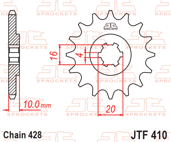 Lánckerék első, 428-as lánchoz, JTF410.