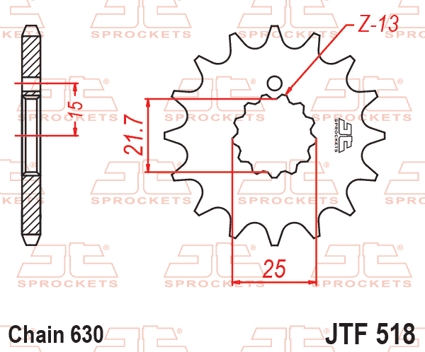 Lánckerék első, 630-as lánchoz, JTF518.