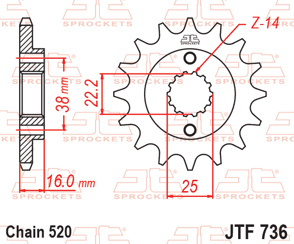 Lánckerék első, 520-as lánchoz, JTF736.