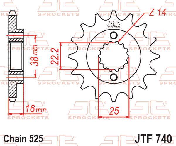 Lánckerék első, 525-ös lánchoz, JTF740.
