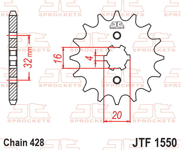Lánckerék első, 428-as lánchoz, JTF1550.