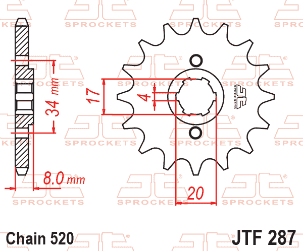 Lánckerék első, 520-as lánchoz, JTF287.
