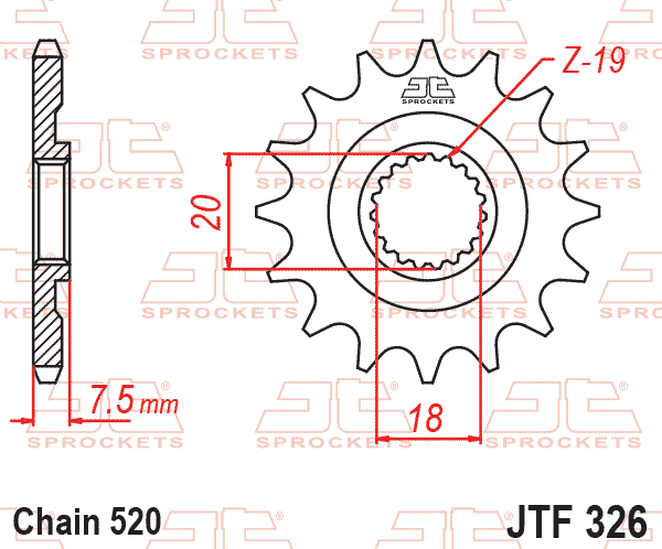 Lánckerék első, 520-as lánchoz, JTF326.