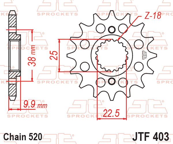Lánckerék első, 520-as lánchoz, JTF403.
