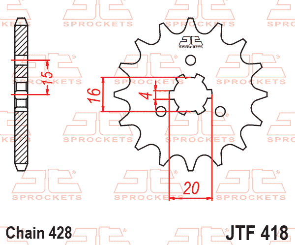 Lánckerék első, 428-as lánchoz, JTF418.
