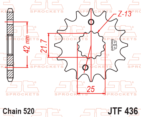Lánckerék első, 520-as lánchoz, JTF436.