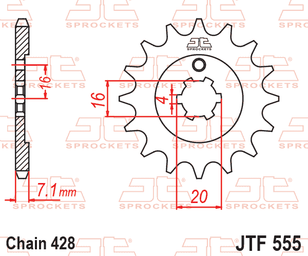 Lánckerék első, 428-as lánchoz, JTF555.